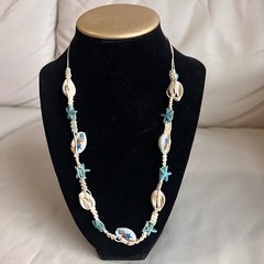 Handcrafted Turquoise and Cream Shell Necklace – Beach Starfish Design