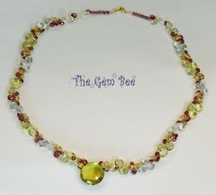 Lemon Quartz Prasiolite Garnet 19″ Cluster Necklace With 18K Solid Gold Clasp