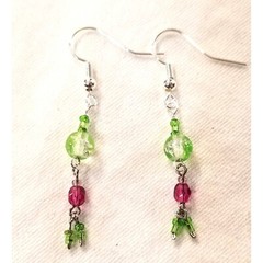 Handmade Dangle Drop Earrings Green Blue Pink Glass Beads .925 Hooks Set 2
