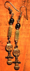 Vintage AKUABA African 3″ Bronze Drop Dangle Earrings GREEN AVENTURINE/ HEMATITE