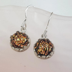 Dainty Dangling Brown Dichroic Earrings, Silver & Glass Jewelry, Gift for Her