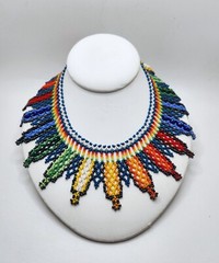 Artisan handmade beaded broad collar bib fringe necklace