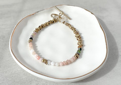 Natural Gemstone Bracelet with Charm | Pink Opal Watermelon Tourmaline Moonstone