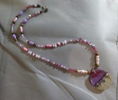 Handcrafted Bohemian Multicolor Glass Beaded Necklace, Round Purple Charm