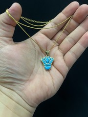 Turquoise Lotus Brass Necklace Egyptian Flower Pendant Minimal Gift