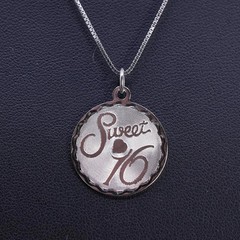 16” sterling silver 925 box necklace with tag pendant embossed “sweet 16”