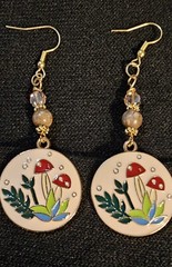 Artisan Made Earrings Fancy Jasper Stone Beads Enamel Pendant With Mushrooms