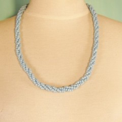 24″ Light Blue Twisted Rope Chain Handmade Seed Bead Statement Necklace