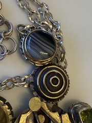 👉 Handmade Steampunk Necklace Gold Silver Copper Agate Peridot OOAK