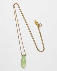Soixante Neuf Handmade Necklace Yellow Gold Chain & Green Gemstone Teardrop 9.5″