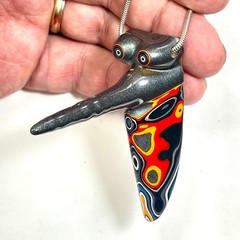 DVH Stalactite Bird Fordite Bead Pendant Michigan Chv Frd Jp 64x24x56mm (6795)