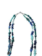 Multi Strand Natural Stone Chip Necklace Blue Green Aventurine Sodalite Boho 24″