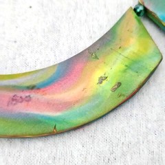 Karen Mical Design Necklace Green Pink Yellow Clay Colorful Artisan Statement