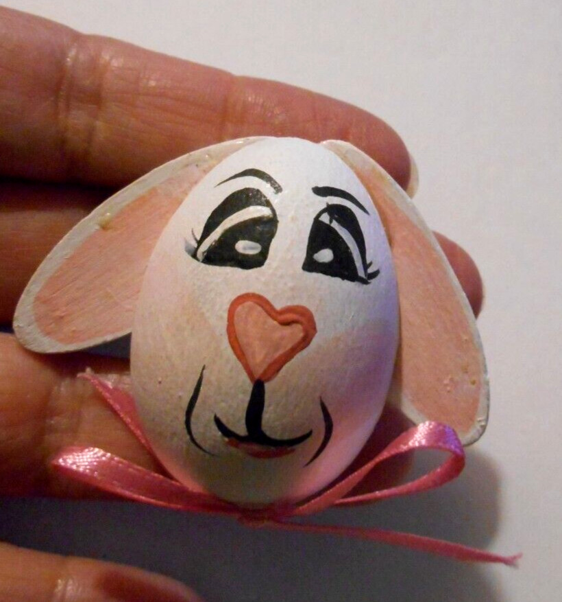 Handmade Hand Painted Wood Brooch Lapel Pin BUNNY RABBIT Springtime Easter 1.5″