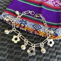 Peruvian Jewelry Fine Silver 950 Charm Flower Bracelet In An Artisan Gift Bag
