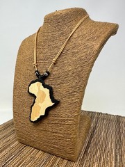 African Woman & Continent Wooden Pendant Necklace – Handmade Unisex Adjustable