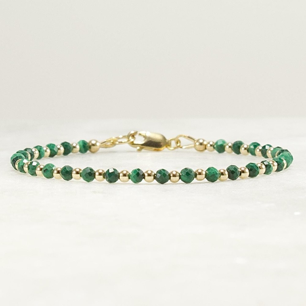 3mm Malachite Bracelet – Minimalist 14k Gold Filled