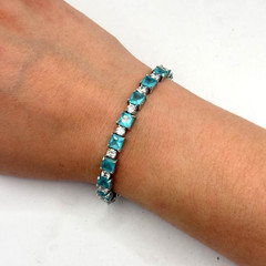925 Sterling Silver Tennis Bracelet FAS Blue Stones Square Cubic Zirconia 7.25″