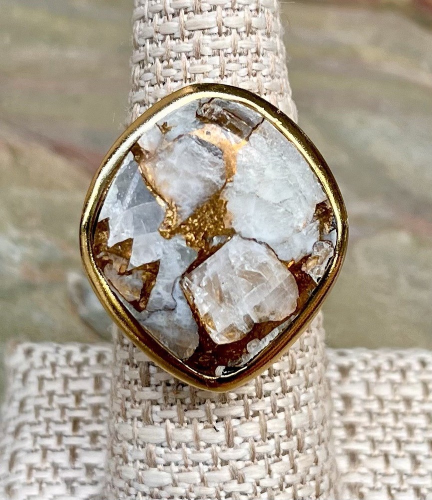 Barse NWT White Gray Calcite With Metal Matrix Infused Statement Ring Size 7.75