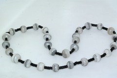 Artisan Marble Gray Agate Stone Black Onyx Bead 24″ Necklace Strand