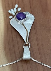 Vtg Designer Sterling 925 Amethyst, Pearl Beads Gold Wire Pendant Necklace 18”in