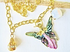 New Pink Blue Green Fairy Core Pendant Goldtone Chain Necklace w/ Crystal Charms