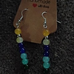 Handcrafted Beaded Dangle/Drop Earrings Hook Closure Multicolor Glass Silver