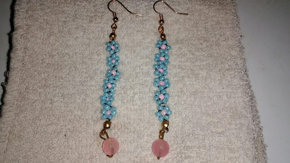 Handmade Handcrafted Floral Rose Quartz Birthday Gift Earrings