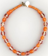 Chunky Tangerine Glass Beaded 20” Apricot Necklace Golds Oranges Glass Beads NEW