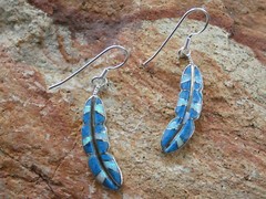 Feather Sterling Silver 925 Denim Lapis Gemstone & Opal Inlayed Earrings AA66
