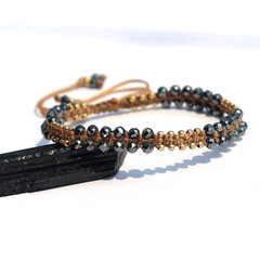 3.5MM Hematite Beaded Micro Macrame Bracelet ~ Handmade Crystal Healing Jewelery