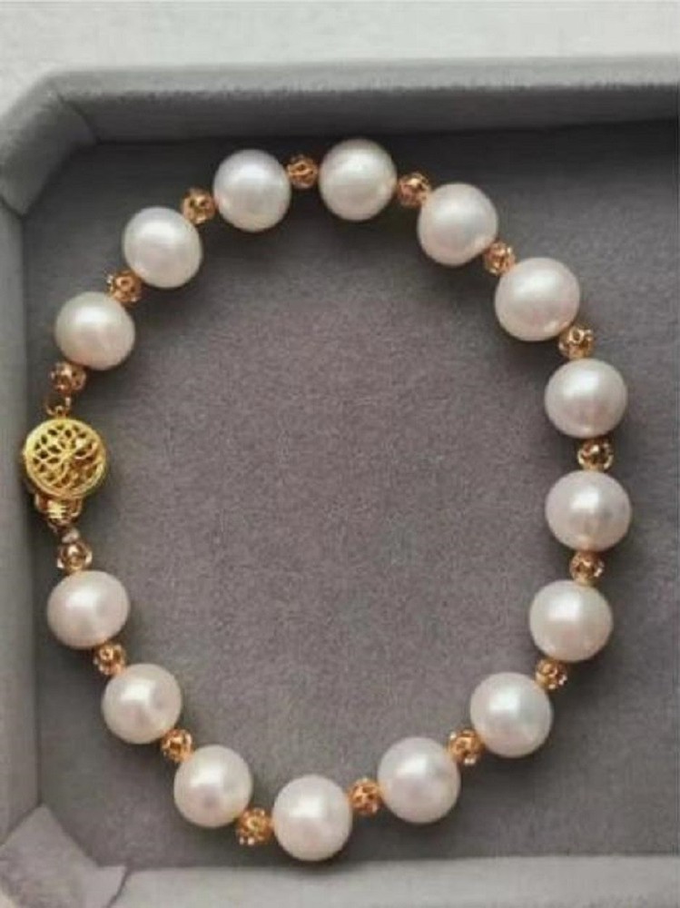 7.5-8 Inch AAA + 10-11mm Natural White Akoya Pearl Bracelet, Niche Versatile 14k