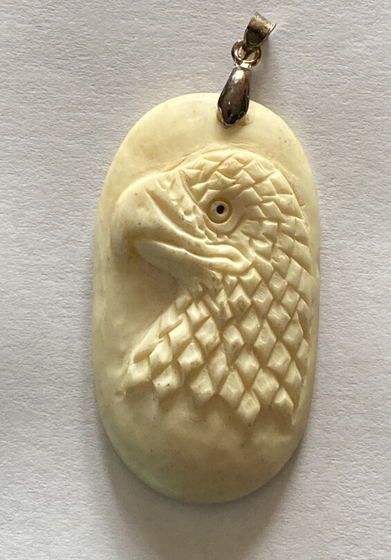 Vintage Eagle Head Hand Carved Pendant 18KGP Finding