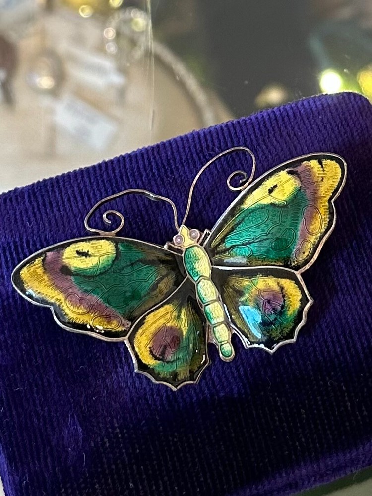 Vintage David Andersen Norway Sterling Silver & Glass Enamel Butterfly Brooch