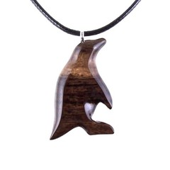 Hand-Carved Wooden Penguin Pendant Necklace, Bird Wood Jewelry for Men Women