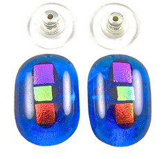 Dichroic Earrings Glass Turquoise Blue Orange Gold Pink Dots Post 1/2″ 15mm