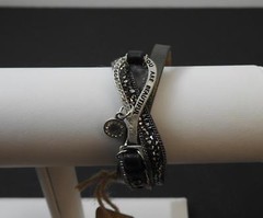 Trio Band Message You Are Beautiful Leather Crystal Metal Stackable Bracelet 8″