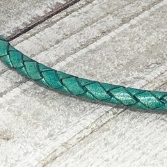 Emerald Green 6mm Bolo Chord w Silver Pewter Chinese Dragon, Rainbow Moonstone