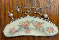 Unique Broken China Jewelry 4 inch Pendant Necklace Vintage Homer Laughlin