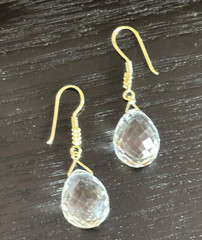 VINTAGE ROCK CRYSTAL QUARTZ DANGLE EARRINGS, 14kt gold-plate wires