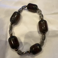 Sterling Unisex Brown And Green Guatemalan Stone Stretc Bracelet M -XL