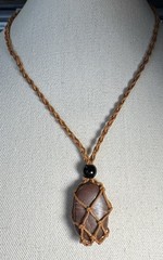 Beautiful Polished Natural Formed Wishing Stone Pendant On Woven Cord Necklace