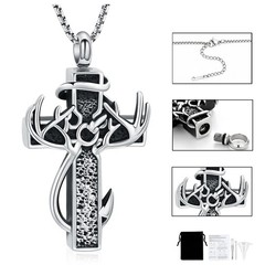 Cross Cremation Urn Necklace for Human/ Pet Ashes Fish Hook Memorial Urn Pendant