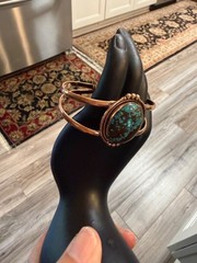 Artisan Hubei Turquoise Copper Cuff Statement Bracelet Adj Western boho chic 27g