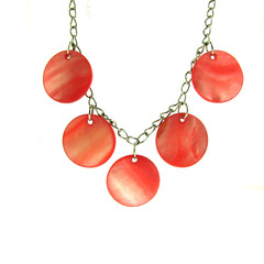 Vintage Pink Round Mother of Pearl Shell Dangle Necklace .75*16*19 inch