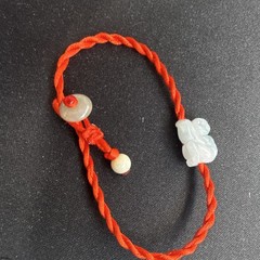 Red Cord Grade A Jadeite Animal monkey Carved Charm Bracelet