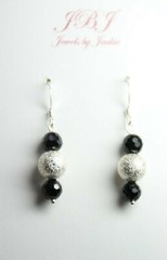 Black Spinel 6mm Ball Gemstone & Brass Ball Earrings .925 Sterling Silver 1 1/2″