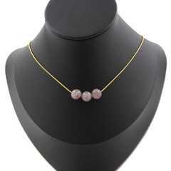Necklace 3 Beads Mica Purple Of Tanzania 0 5/16in Chain Steel Golden Fem