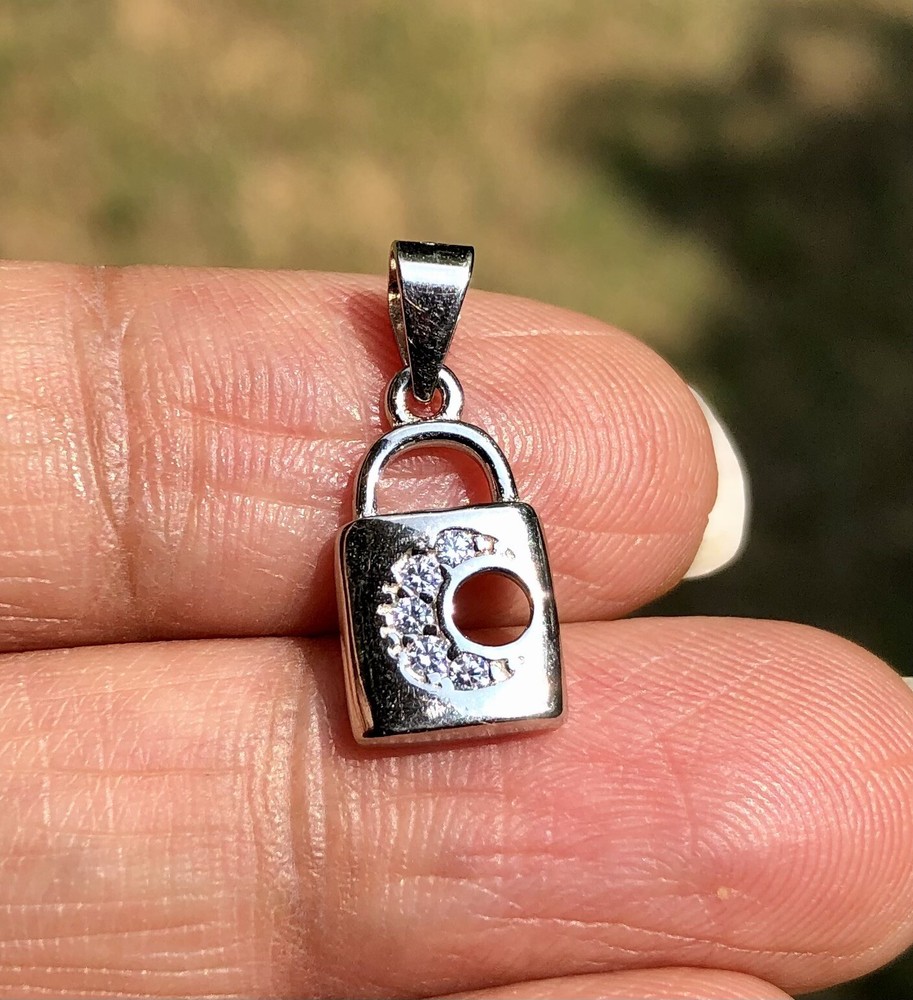 925 Sterling Silver LOCK of Love Pendant with Cz, Small Minimal Jewelry 1.23 gm