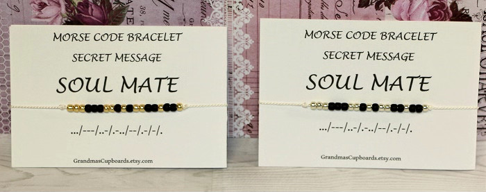 Morse Code Bracelet, SOUL MATE, Adjustable, Hidden Message/Name/Stackable
